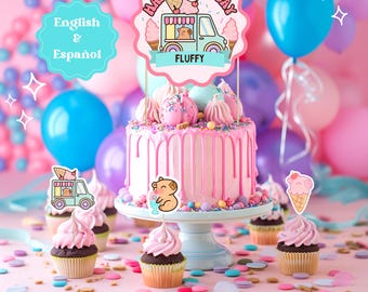 Cute Capybara Ice Cream Birthday Decorations – Printable Template (Digital)