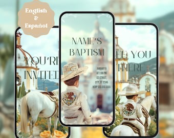 Editable Charro Baptism Video Invitation Template (English/Español Digital Download)