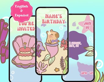 Capybara Mermaid Birthday Invitation: Editable Video Template (Digital Download)