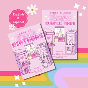 Retro Arcade Geburtstagseinladung: Pink Gaming Template auf Englisch und Spanisch (Digitaler Download)