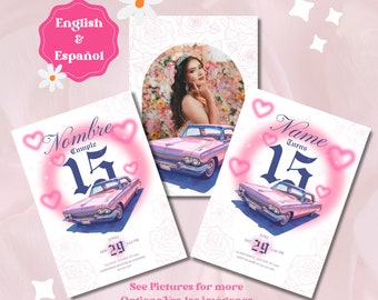 Editable Lowrider Quinceañera Invitation: Airbrush Photo Template in English and Spanish (Digital)