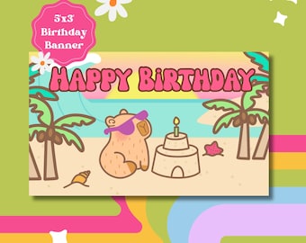 Capybara 5'x3' Birthday Banner Digital File - DIY - Birthday Party Decor