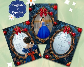 Red Apple Princess Quinceañera Invitation: Photo Template in English and Spanish (Digital Download)