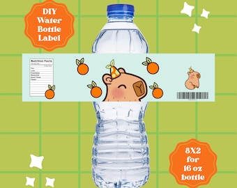 Capybara Printable Water Bottle Label for Parties - DIY - Printable PDF File - Birthday Party Decor
