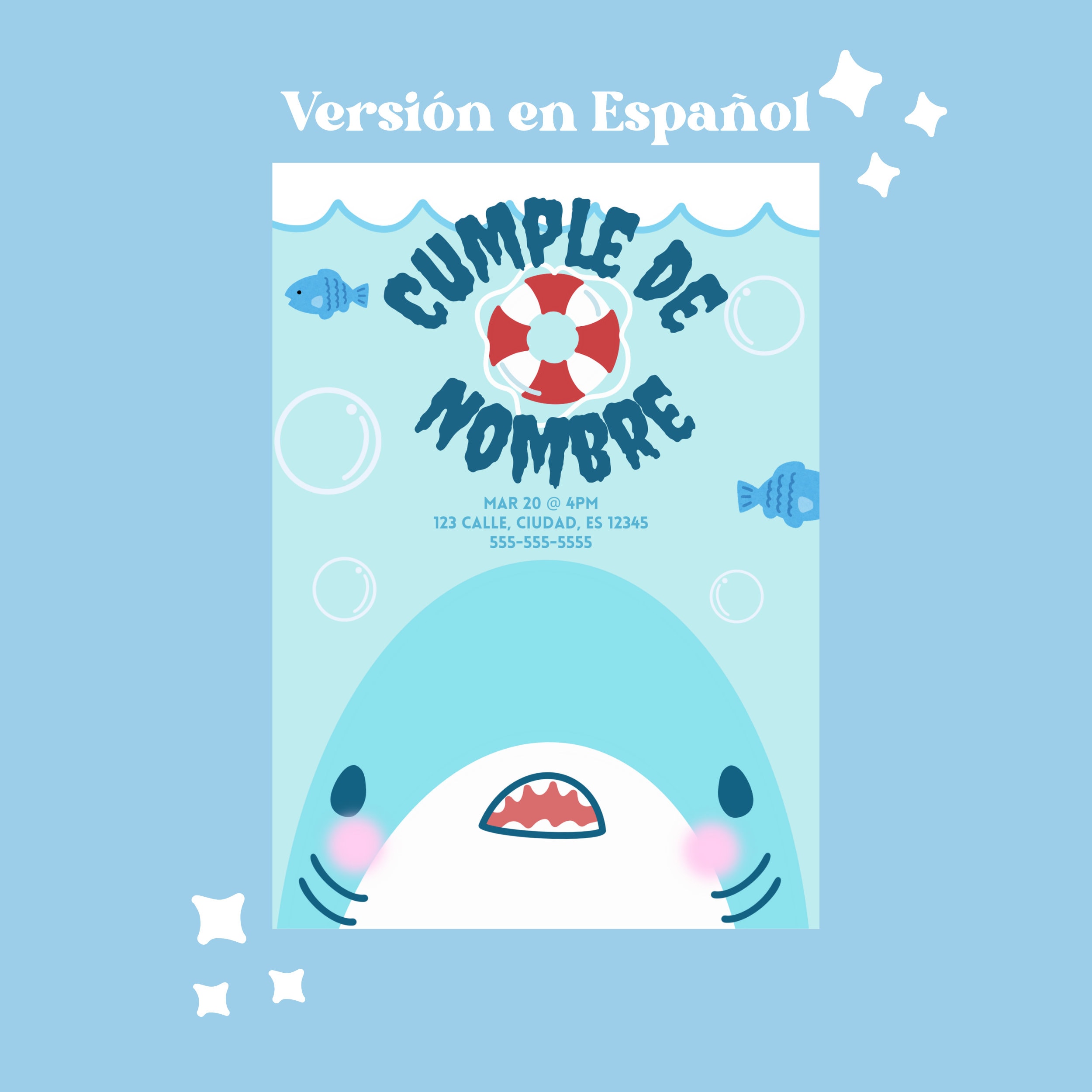 Editable Cute Shark Birthday Party Invitation Ocean Sea Printable ...