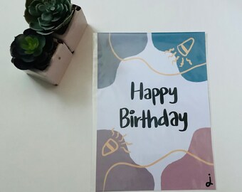JFunDoodlesCreations Party Pastel Happy Birthday Card A4 (210 x 297mm)