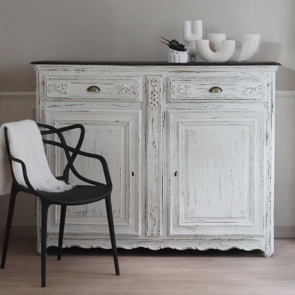 Commode restaurée armoire buffet antique shabby blanc noir buffet haut buffet vintage crédence buffet salle à manger salon