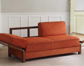 Vintage 1950 Daybed Sofa Midcentury Schlafcouch Wienergeflecht Retro 60er Loungesofa Design Wohnzimmer rotes Schlafsofa