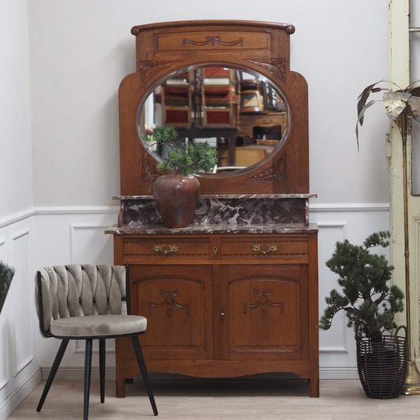 Commode miroir antique coiffeuse couloir marbre rouge ancienne coiffeuse vintage commode coiffeuse buffet