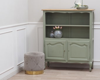 Armoire ancienne vitrine étagère vintage vert menthe meuble à chaussures shabby antique ancien salon maison de campagne couloir pastel vert olive