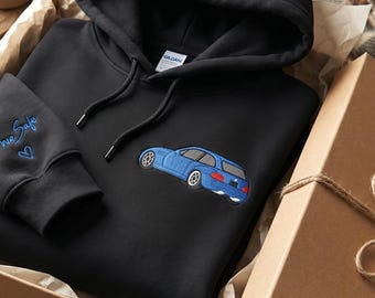 Personalized Gift for Him Anniversary - Custom Embroidered Photo Car Hoodie - Boyfriend Birthday Hoodie -Romantic Drive Safe Couple Keepsake