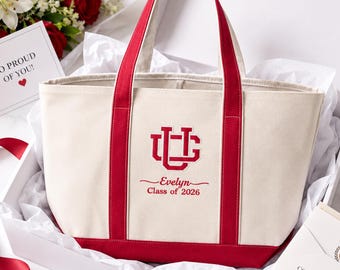 College Tote Bag Personalized Teacher Name - Custom Embroidered Logo University Bag - Class of 2026 Graduation Bag - School Spirit Gift