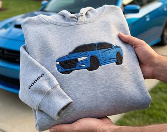 Embroidered Car Hoodie for Husband - Custom Car Photo Stitched on Hoodie - Personalised Clothing With Vehicle - Auto Portrait From Picture