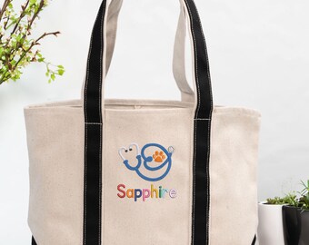 Bolsa de lona personalizada con bordado de técnico veterinario, con nombre: Bolsa de veterinario, bolsas para mujeres, regalo para futuros veterinarios, nuevo estudiante.