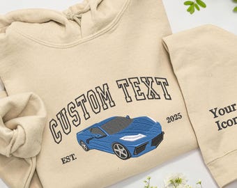 Custom Embroidered Hoodie: Car Varsity From Your Photo, Car Photo Hoodie, Classic & Race Car Portrait, Boyfriend Gift