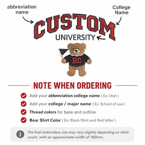 Embroidered Teddy Bear University Hoodie - Custom College Name Sweatshirt - Personalized School Spirit - Game Day Sorority Gift image 3