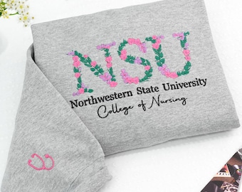 Custom College Floral Letter Embroidered Sweatshirt - University Floral Crewneck - University Hoodie - Graduating Gifts for Friends