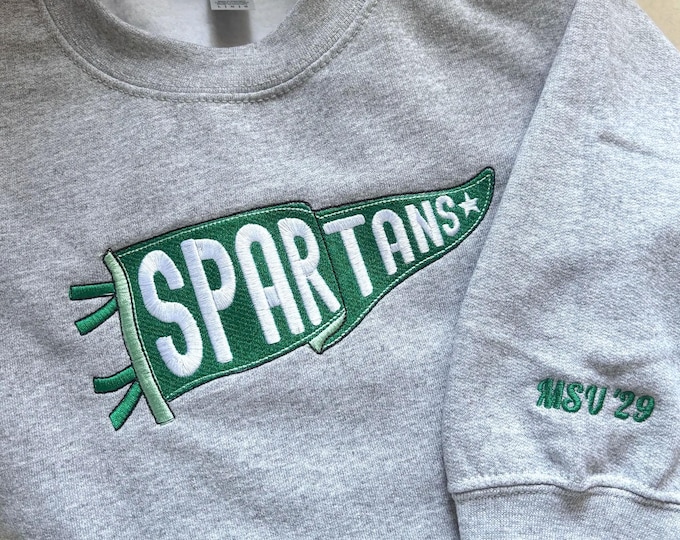 Custom Embroidered College Pennant Sweatshirt - Personalized Team Apparel - Senior Class Gift - University High School Flag Name Sweater