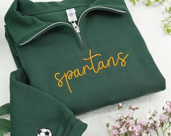 Individuell gesticktes Sport-Team-Quarter-Zip-Sweatshirt: Schulsprit-Sweatshirt, College-Geschenk