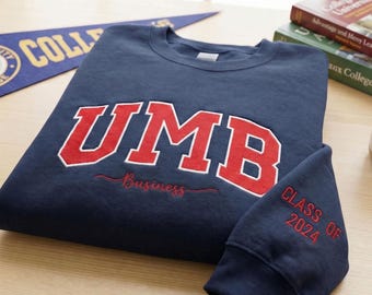 Custom Filled Embroidered Varsity Sweatshirt, College University Crewneck, Game Day Gift