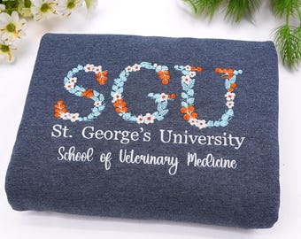 Custom College Floral Letter Embroidered Sweatshirt - College Crewneck - Sorority Sweatshirt - Patchwork College Hoodie - Graduation Gift