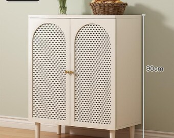 Cream style Sideboard Cabinet Rattan 2doors with Drawer Wooden Storage Organizer for Bedroom Home Office Kitchen Wood Furniture