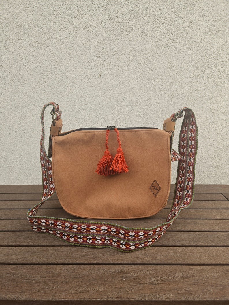 Sac à main bandoulière en cuir péruvien artisanal pour femme Marron