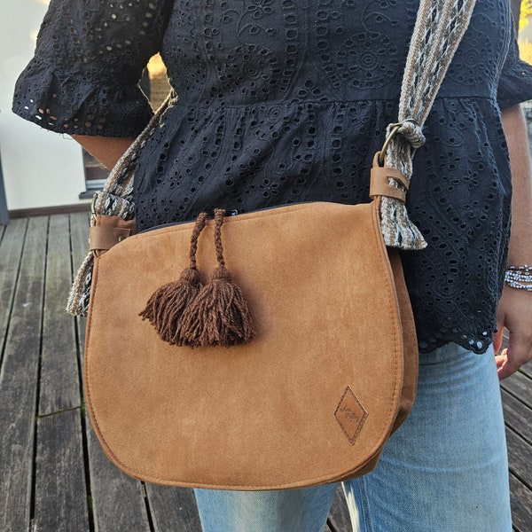 Sac à main bandoulière en cuir péruvien artisanal pour femme