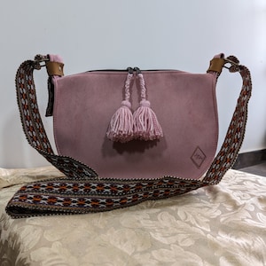 Sac à main bandoulière en cuir péruvien artisanal pour femme Rose