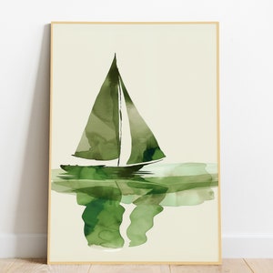 Sage Sailboat | Green Nursery Wall Art Sage | Printable Wall Art Boho Nursery Digital Download Gender Neutral Nursery Boys Art Boat Theme
