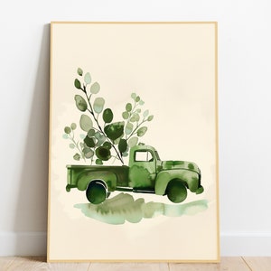 Sage Truck | Green Nursery Wall Art Sage | Printable Wall Art Boho Nursery Digital Download Gender Neutral Nursery Boys Art Travel Theme