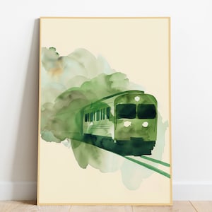 Sage Train | Green Nursery Wall Art Sage | Printable Wall Art Boho Nursery Digital Download Gender Neutral Nursery Boys Art Train Theme
