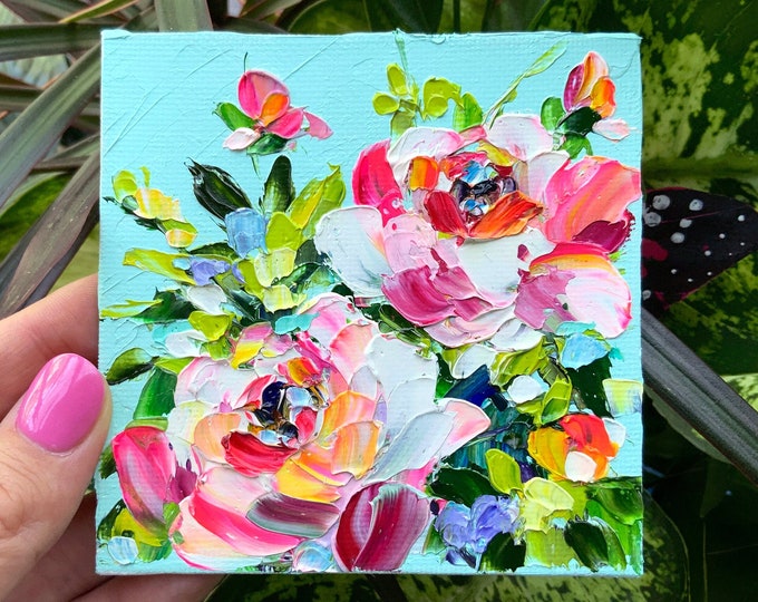 Pink Peony Painting ORIGINAL Peonies Artwork Oil Impasto Floral ...