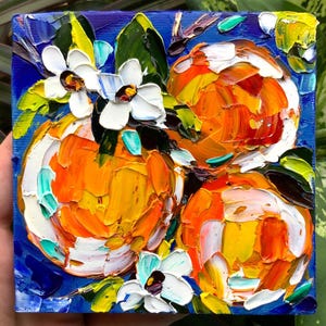 Oranges Painting Fruit Original Oil Impasto Art Tiny Handmade Kitchen Decor Food Art Small Canvas Art Still Life Painting Hand Painted