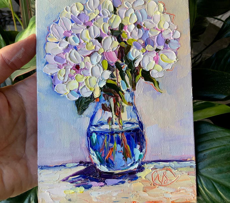 Hydrangea Painting Flowers Original Oil Impasto Art, Floral Palette ...