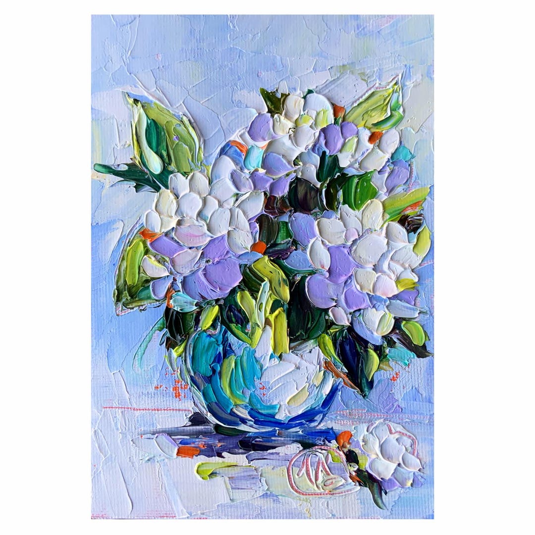 Hydrangea Painting, Original Oil Heavy Textured Impasto Floral Art ...