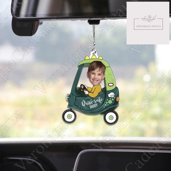 Personalized Car Photo Ornament, Drive Safe Daddy Photo Custom Ornament, Gift For Dad, Rearview Mirror Hanging Accessory, Photo Keychain