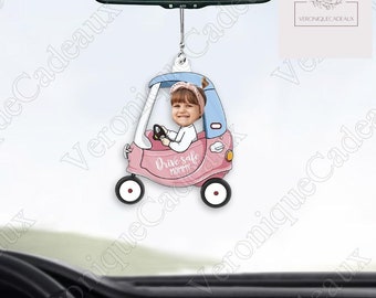 Personalisiertes Auto-Fotoornament, „Drive Safe Mommy“-Foto, individuelles Ornament, Geschenk für Mama, Rückspiegel-Hängeaccessoire, Foto-Schlüsselanhänger