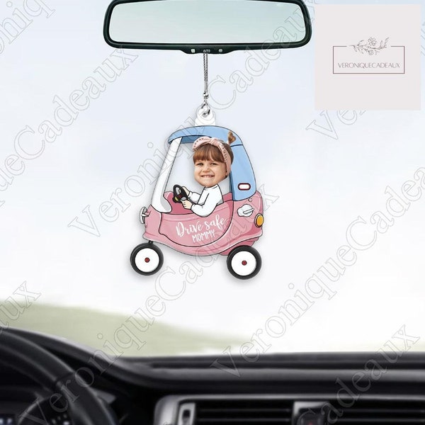 Personalized Car Photo Ornament, Drive Safe Mommy Photo Custom Ornament, Gift For Mom, Rearview Mirror Hanging Accessory, Photo Keychain