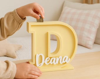 Alcancía de madera personalizada con letras: nombre personalizado, decoración infantil colorida, alcancía con nombre personalizado