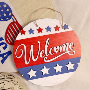 4th of July Door Hanger, Patriotic Front Door Decor, Memorial Day Door Hanger, 4th of July Wooden Front Door Decor, Patriotic Door Hanger