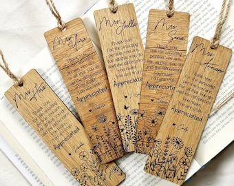Personalized Teacher Bookmark: Rustic Plywood Gift for Students