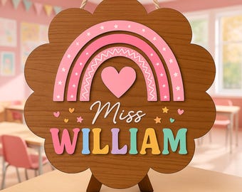 Teacher Back to School Sign, Custom 3D Rainbow Teacher Sign – Classroom Door Decor, Back to School Gift for Teachers, Teacher Door Hanger