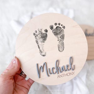 Baby Announcement Sign, Newborn Announcement Sign, Baby Name Footprint board, Newborn Footprint Name Sign for Hospital, Baby Info Birth Sign