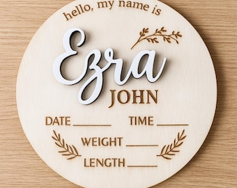 Personalized 3D Baby Name Sign: Custom Wood Birth Stats Plaque