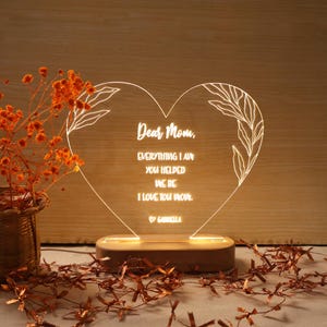 Veilleuse personnalisée pour maman avec message sincère, cadeau attentionné pour la fête des mères pour elle, décoration d'intérieur, veilleuse personnalisée message d'amour
