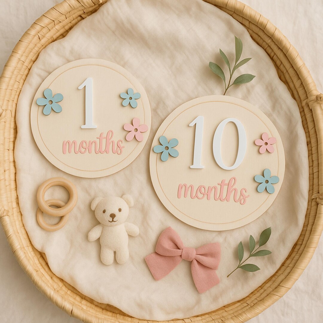Personalized Wooden Baby Monthly Milestone Sign, Floral Newborn Photo ...