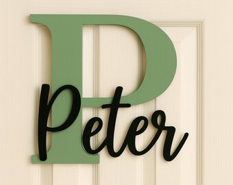 Name plate for children's room made of wood – Personalized door sign with name – Gift for birth, baby room, baptism, wall decoration