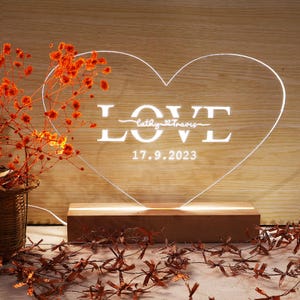 Cadeau de mariage Veilleuse avec nom personnalisé, lampe LED personnalisée pour couple, anniversaire de fiançailles, premier souvenir de Noël