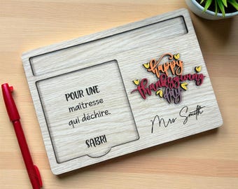 Personalized Wood Sticky Note & Pen Holder: Teacher Desk Organizer